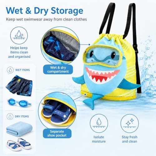 Kynoz Shark Swimming Bag for Kids Drawstring Bags Waterproof Backpacks — view 3