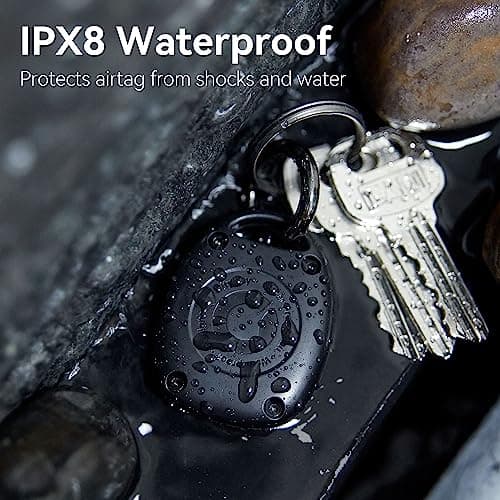(4 Pack) AirTag Keychain Holder Case | IPX8 Waterproof, Ultra-Compact | Portable Air Tag Holder Cover for Dog Collar, Backpack, Keys, Luggage - 2 Black/2 Blue — view 5