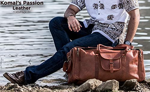 Leather Duffle Bags Large 24 Inch Square Duffel Travel Gym Sports Overnight Weekender Leather Bag for Men and Women by KPL — view 6