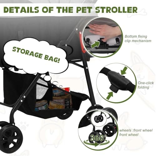 Foldable Pet Strollers with Detachable Carrier,Stroller for Medium Dogs — view 3