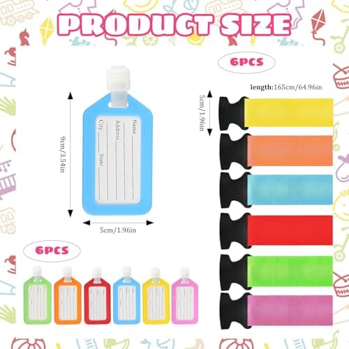 12-Piece Set, Luggage Straps for Suitcases, 5cm x 165cm, 6 Pack 5cm Wide Suitcase Straps with 6 Colorful Luggage Tags, Strong Hold Durable Travel Straps for Secure Packing — view 2