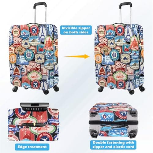 Kaket Suitcase Cover, Elastic Luggage Cover, Dustproof & Scratchproof Luggage Protector, Landmark Sticker, S(18"-21" Luggage) — view 2