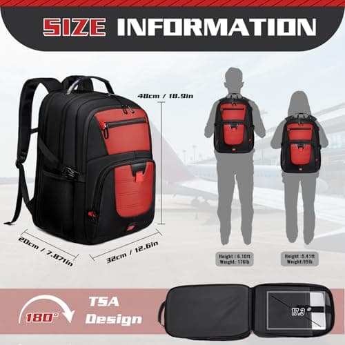 Z-MGKISS Travel Laptop Backpack for Men, Large 17.3" Anti-Theft Rucksack, TSA-Friendly Work Bag with USB Port, Overnight & College Computer Bag for Women, Red — view 2