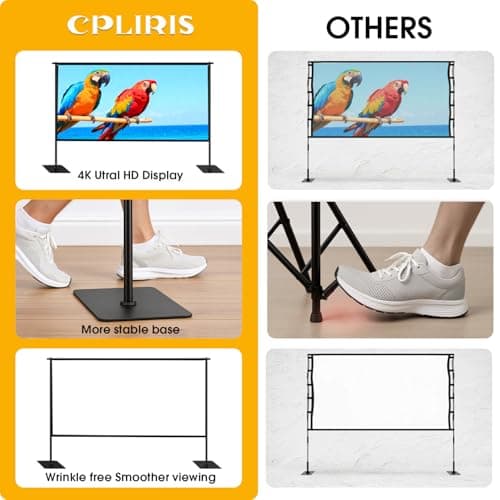 Outdoor Projector Screen with Stand, 120 inch Portable Projection kit 16:9 4K HD Wrinkle-Free Indoor Outdoor Movie Screen with Carry Bag for Home Theater and Backyard Movie Night — view 4