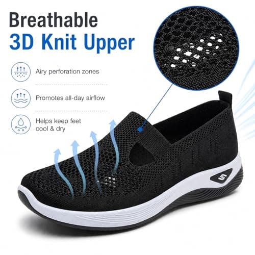 Orthopedic Shoes for Women Slip On Shoes Women Lightweight Breathable Walking Trainers (Black, Adult, Women, 4.5, Numeric, UK Footwear Size System, Medium) — view 3