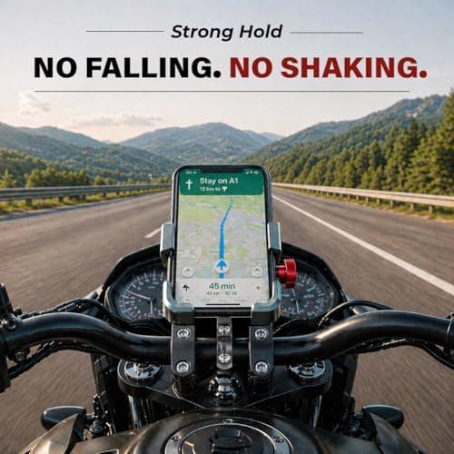 Bike Phone Holder, Aluminium Bike Phone Mount with Secure Lock, 360° Rotatable Motorbike Phone Holder, Heavy-Duty Anti-Slip Clamp, Fits 3.5–7 Inch Smartphones, 20–35mm Handlebars — view 2