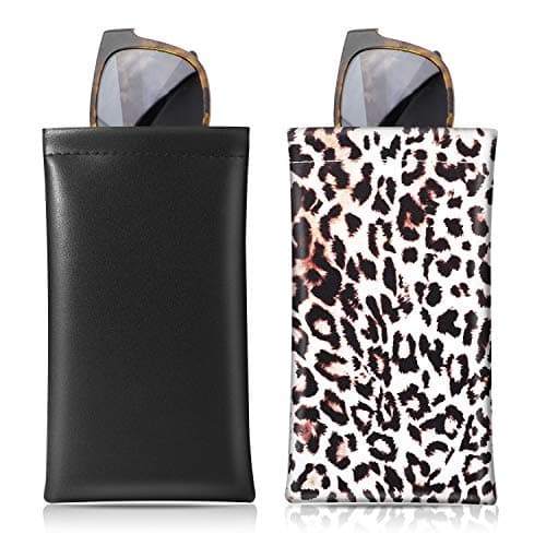MoKo Squeeze Top Glasses Pouch, Leather Soft Sunglasses Case, 2pack