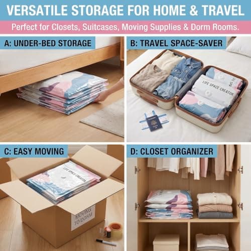3D Vacuum Storage Bags, No-Pump Fast Compression Space Saver Bags for Clothes, Blankets, Duvets & Bedding, Thickened Reusable Travel Roll-Up Pack Bags (2pcs Medium,2pcs Large) — view 4