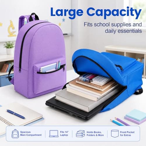 BAYSING 12 Pack Bulk Backpacks, Wholesale 17-Inch Lightweight Bookbags for Daily Use, Travel, Gym, Outdoor Activities, Events & Corporate Bundles, 6 Assorted Colors — view 5