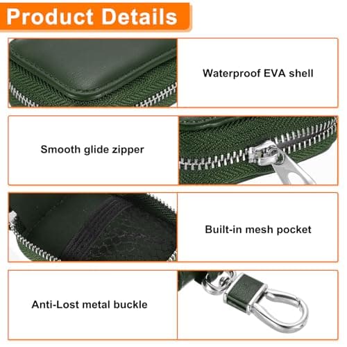 sourcing map Earbuds Cases, Earphone Case Holder, PU Leather Ear Buds Case Zipper Organizer Small with Mesh Pocket for USB Cable, Wireless Wired Earphones, Green — view 5