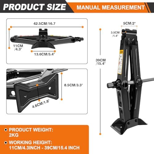2 Ton Heavy Duty Labor-saving Scissor Jack (110-390mm) & Telescoping Car Wheel Wrench with 4-Size Sockets (17/19/21/23mm) - Complete Car Tire Change Kit for Roadside Emergency — view 2