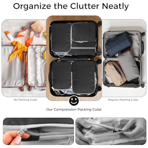 Compression Packing Cubes for Suitcases, Ultralight 5 Set Packing Cubes for Backpack Waterproof Travel cubes Suitcase Organizer Bags Set for Luggage Travel Essentials (Black) — view 6