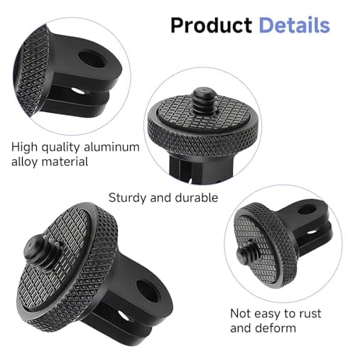 OIHCAZ Action Camera Mounts Adapter 1/4"-20, 2PCS Aluminium Camera Mount Conversion Tripod Adapter Compatible with GoPro Hero 11 Sony AEE JVC Insta360 and Other Standard 1/4 Accessories — view 3