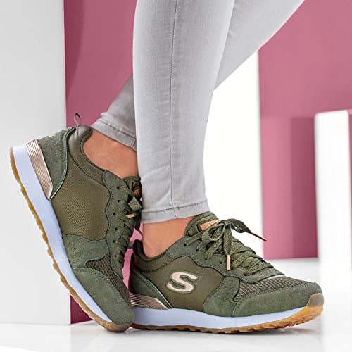 Skechers Women's Og 85 Gold'n Gurl Trainers, Olive Suede Nylon Mesh Rose Gold Trim, 7 UK — view 2