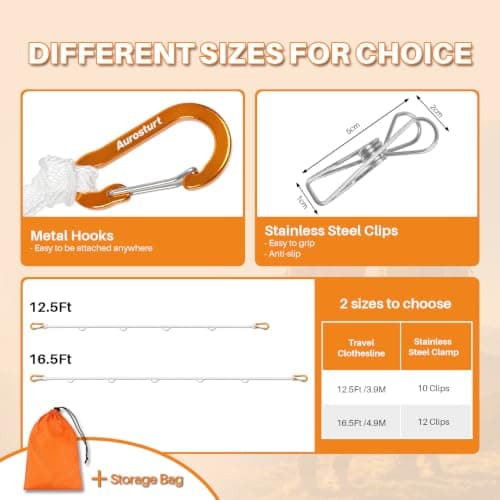 Portable Clothesline for Travel, Windproof Clothing line with Hang Hole, Outdoor & Indoor Laundry Drying with Clothes Clips Camping Accessories — view 4