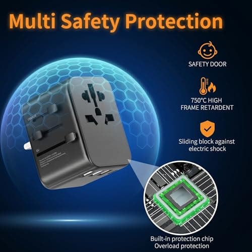 Universal Travel Adapter with 1 USB-C & 3 USB-A Ports, Worldwide Plug Adapter with Universal AC Socket, Dual 10A Fuses, International Power Adapter for UK EU US AU (with Carry Pouch) — view 5