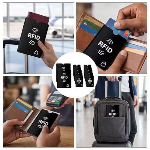 RFID Card Holder, 10 Pack RFID Blocking Sleeves for Credit Cards & 2 Pack Passport Protector Sleeves, Anti-Theft Signal Blocker Security Protection for Cards, Passport, Travel, Men and Women - Black — view 5