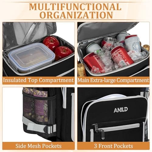 Insulated Backpack Bag 30L for Camping, Picnic, BBQ, Beach, Hiking, Black — view 3