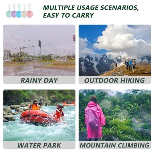 SANSAAM 5 Pack Portable Disposable Emergency Rain Ponchos in a Ball Waterproof Raincoats for Traveling, Camping, Outdoor Sports, Green, Blue, Pink, Purple, Beige, 6 Years — view 6