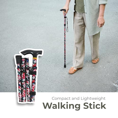 DIVCHI Folding Walking Sticks, Adjustable Height And Portable Collapsible Balancing Ladies Walking Aid, Travel Walking Cane for Women & Men Elderly Adults & Disabled (Walking Stick Mini Floral) — view 2