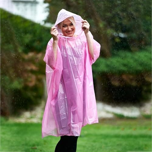 Start and Drive Ltd Poncho Rain Coat Waterproof Plastic Adult Size with Hoods men and women emergency disposable Pocket size Foldable Thin and Strong Hiking Keep Dry (Pink - 1 pcs) — view 3