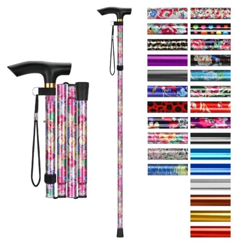 supregear Walking Stick - Adjustable Folding Walking Sticks for Women and Men - Lightweight Portable Collapsible Balancing Aid - Foldable Travel Cane for Ladies Elderly Adults, Pink Floral