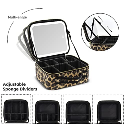 Makeup Bag with Light up Mirror, Travel Makeup Case with Mirror and Lights, Lighted Cosmetic Train Case with 3 Color Settings, Make up Organizer Bag with Adjustable Dividers Brush Board — view 6