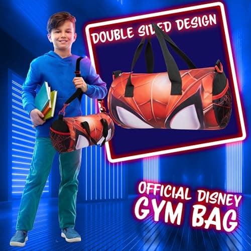 Disney Kids Sports Bag, Holdall with 2 Pockets & Adjustable Strap (Black/Red Spiderman) — view 3