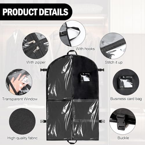 Garment Bag with 5 Compartments, Foldable Suit Protective Cover, Garment Bags with Zip, Waterproof Suit Bag, 100 x 60 cm, Dustproof Garment Cover, for Suit, Dress, Jackets, Shoes, Travel, Storage — view 4