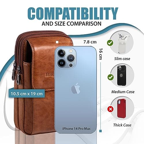 Hengwin Phone Belt Holder, Genuine Leather Cellphone Bag, Men’s Shoulder Crossbody Purse, Small Card Money Travel Pouch with Strap Mobile — view 2