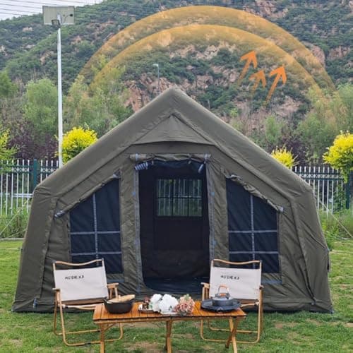 4 Season Air Tent Glamping Tent with Separate Living and Sleeping Area,Waterproof Pop-Up Tent with Pump and Stove Jack Hole,8-10 Person Camping Tent (Green_17.2sq m) — view 5