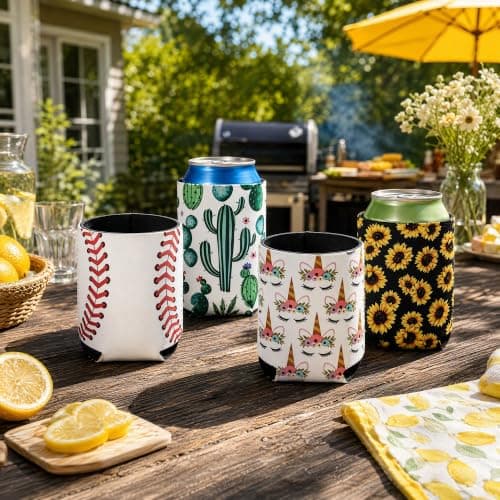 Beer Cooler Sleeve 4-Pack in Neoprene with Fashion Pattern Designs — view 3