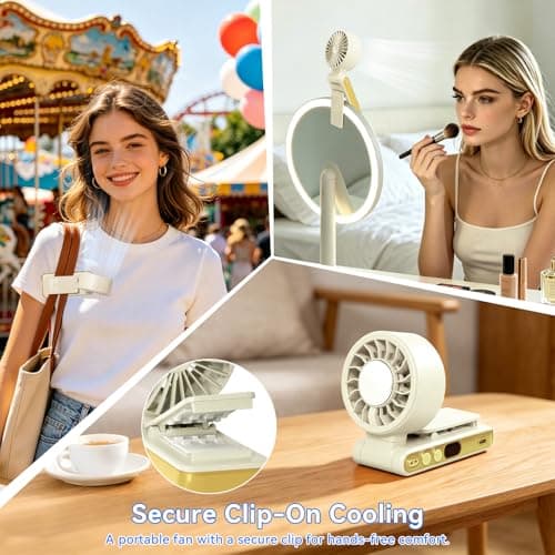 Handheld Portable Turbo Fan with Ice Cooling，Foldable Clip on fan(Khaki) — view 4