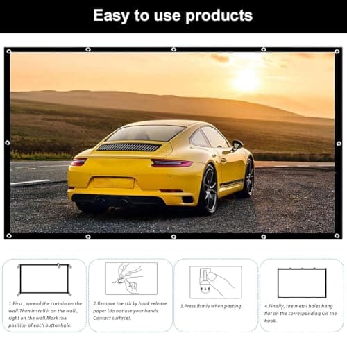 Projector Screen Portable Indoor/Outdoor Movie Theater Screen 16/9 Polyester White Soft Screens For Outdoor Camping Collapsible High Contrast Hanging Hole Grommets (60inch) — view 6