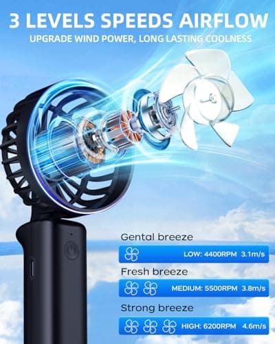 Hssio Portable Handheld Fan, Mini Desk Fan Foldable 1800mAh, 180° Ratotion, 3 Speeds, Ultra Quite, Up to 8H Long Use Time, Small Personal Cooling Fans Makeup Lash Fan for Women Girls, Dark Black — view 3
