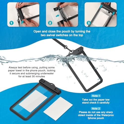 Yisica Universal Waterproof Phone Pouch Case Dry Bag for iPhone 15 14 13 Pro Max Mini 12 11 Pro Max XR XS X 8 7 6S Plus, Galaxy S24 S23 S22 S21 Note Pixel up to 7" Black — view 5
