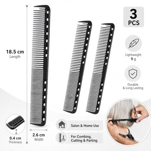 3 Pcs Carbon Fine Cutting Comb for Styling and Hair Care — view 3
