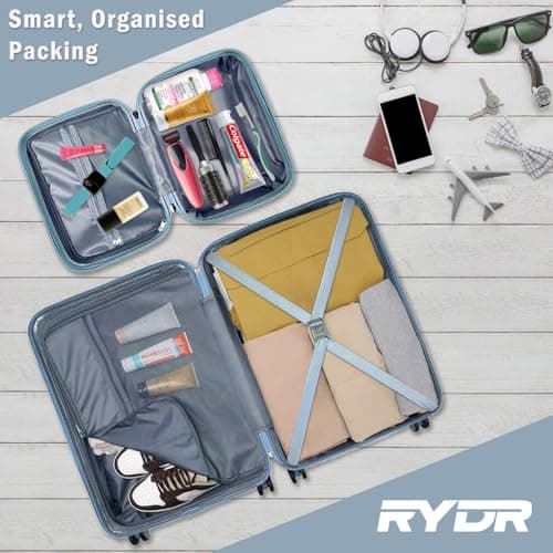 RYDR 2-Piece Lightweight Luggage Set Hard Shell Suitcase with Combination Lock Spinner Wheels Travel Carry On Hand Cabin Luggage with Beauty Case (Cool Blue) — view 4