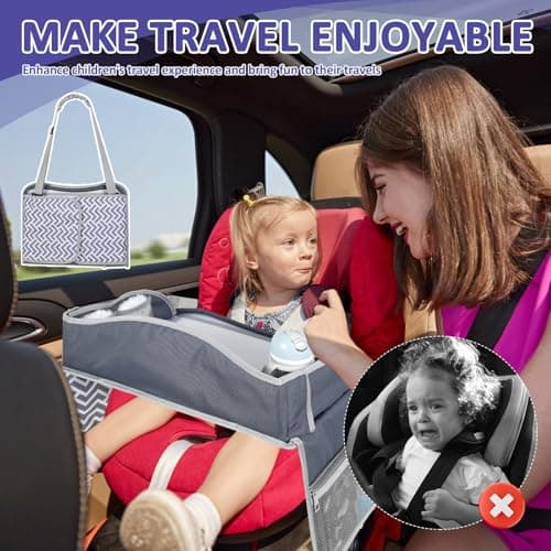 KTCINA Kids Travel Tray, Car Seat Tray for Kids Travel Car Seat Lap Table with Adjustable Strap, Toddler Lap Desk Organizer, Activity Organizer & Snack Holder, Road Trip Essentials for Kid — view 6