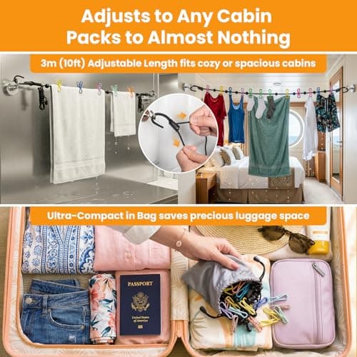 No Sag Magnetic Clothesline with 120lb Strong Magnets for Cruise Ship Cabin — view 5