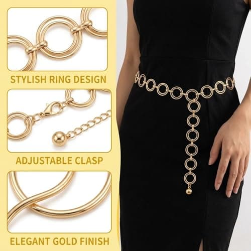 TZMFHD 3pcs Gold Chain Belt, Chain Belts for Women with Adjustable Design, Elegant Gold Waist Chain for Dresses and Jeans, Versatile Fashion Accessory for Party Wear and Daily Outfits — view 3