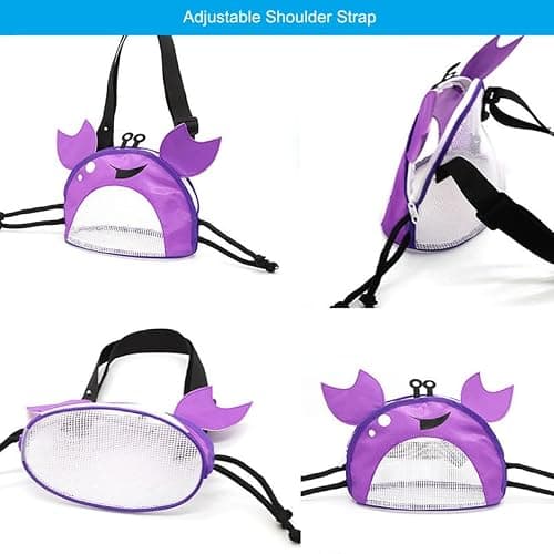 CAREOR Creative Beach Zipper Bag, Portable Crab-Shaped Mesh Beach Bag with Adjustable Shoulder Straps for Shell Sea Pool Toy (Lake Blue) — view 5