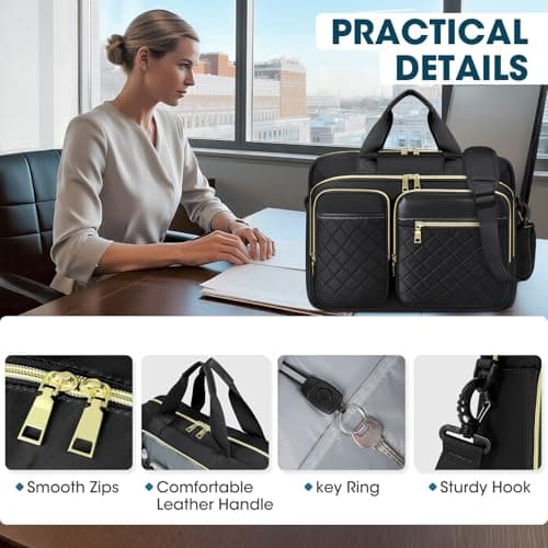 RAINSMORE Laptop Bag for Women 17.3 inch Laptop Briefcase Large Laptop Case Work Computer Bag Messenger Bag for Women Business Office Travel College Black — view 5