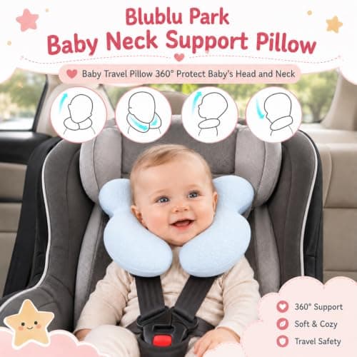 Blublu Park Baby Head Support Pillow for Newborn, Soft Cotton Baby Travel Pillow for Car Seats and Strollers for Baby, Blue — view 4