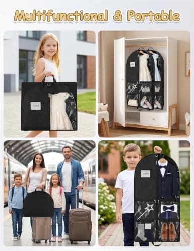2PCS Costume Garment Bags for Dancers, Garment Bags with 5 Large Capacity Pocket, Foldable Clothes Covers for Suits, Travel & Sports Jersey, Cheer Uniform — view 4