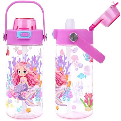 Queenshin Mermaid Water Bottle with Straw for Adult Women 20oz Leak Proof