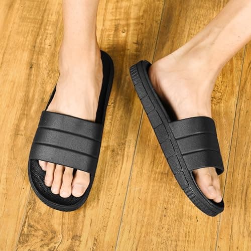 YoveGxlthrea Shower Slide Shoes for Men and Women Home Sandal Bath Slipper Indoor House Pool College Dorm Non-Slip,Black,9/10UK — view 3