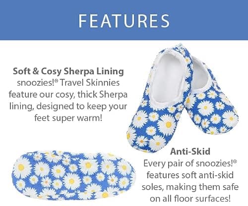 Snoozies! Travel Skinnies Animal Designs Super Soft Womens Slippers with Non-Slip Sole - Ladies sizes from 3-7 (Daisy, medium) — view 6