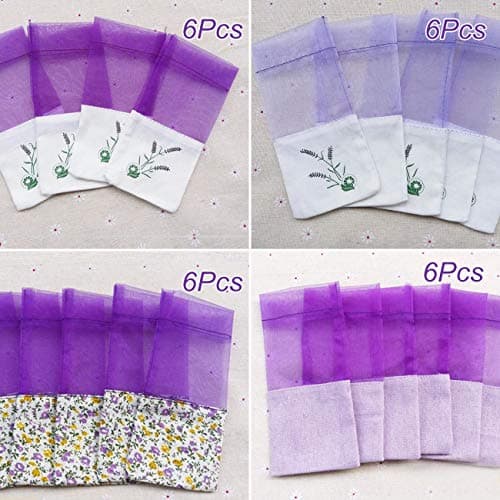 GLOBALDREAM 24 Pieces Lavender Bags Sachet Empty Bags Purple Drawstring Gauze Cotton for Lavender, Spice and Herbs — view 2