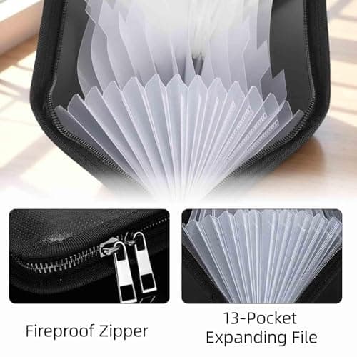 Receipt Organiser, 13 Pockets Mini Expanding Receipt Holder, Receipts Folder with Zipper Closure, Portable Accordion File Organiser, Practical Receipts Wallet, for Coupon, Bills, Cash(Black) — view 3